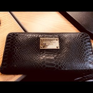Michael Kors Black  snakeskin  zip around wallet